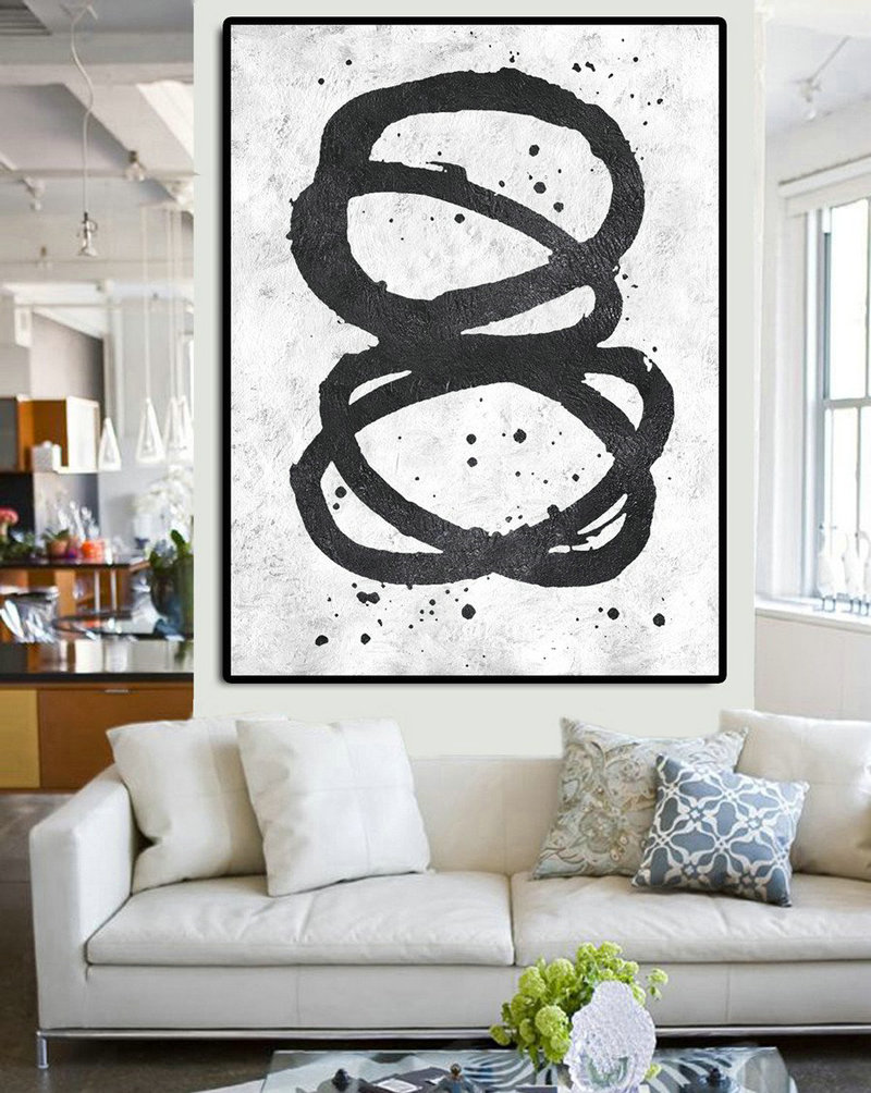 Original Artwork Extra Large Abstract Painting,Black And White Minimal Painting On Canvas - Hand Painted Acrylic Painting